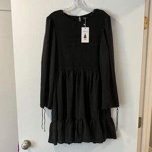 Zesica Black Long-Sleeve Ruffle Hem Women’s Dress